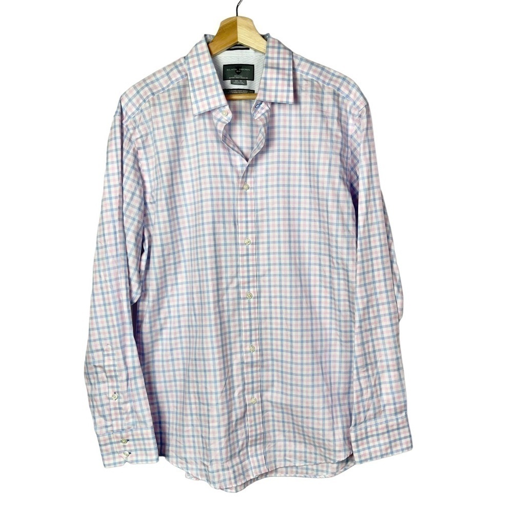Black Brown 1826 Slim Fit Pink & Blue Plaid Long Sleeve Button Down 16.5 / L